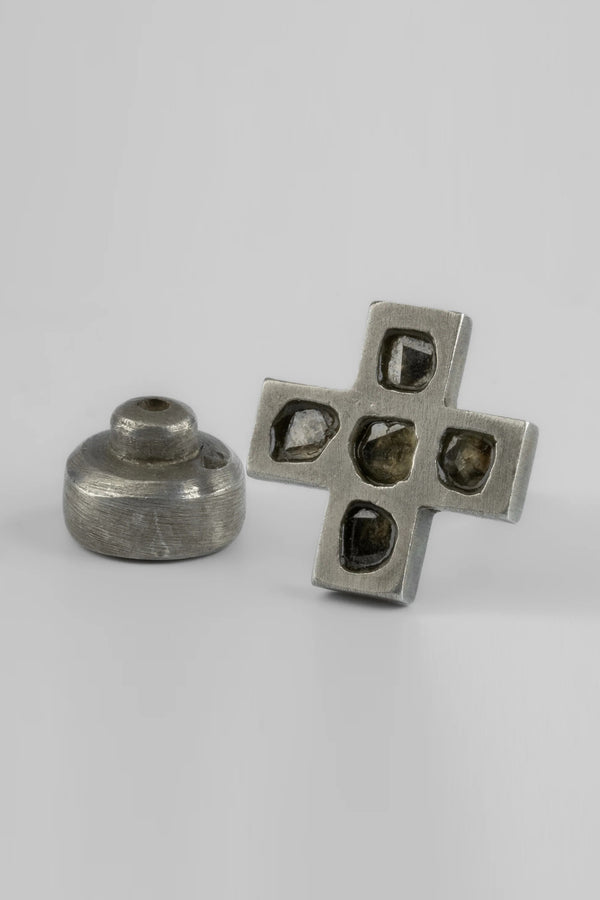 Parts of Four Plus Earring Series Collection Handmade Cross Earrings PS4-1135-11-DA+DIA-0 12mm Dirty Silver+Diamond PPOF23